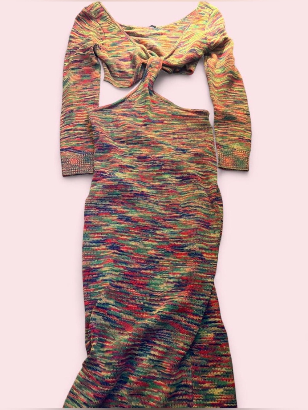 Multicolor Knit Cutout Long Sleeve Bodycon Dress